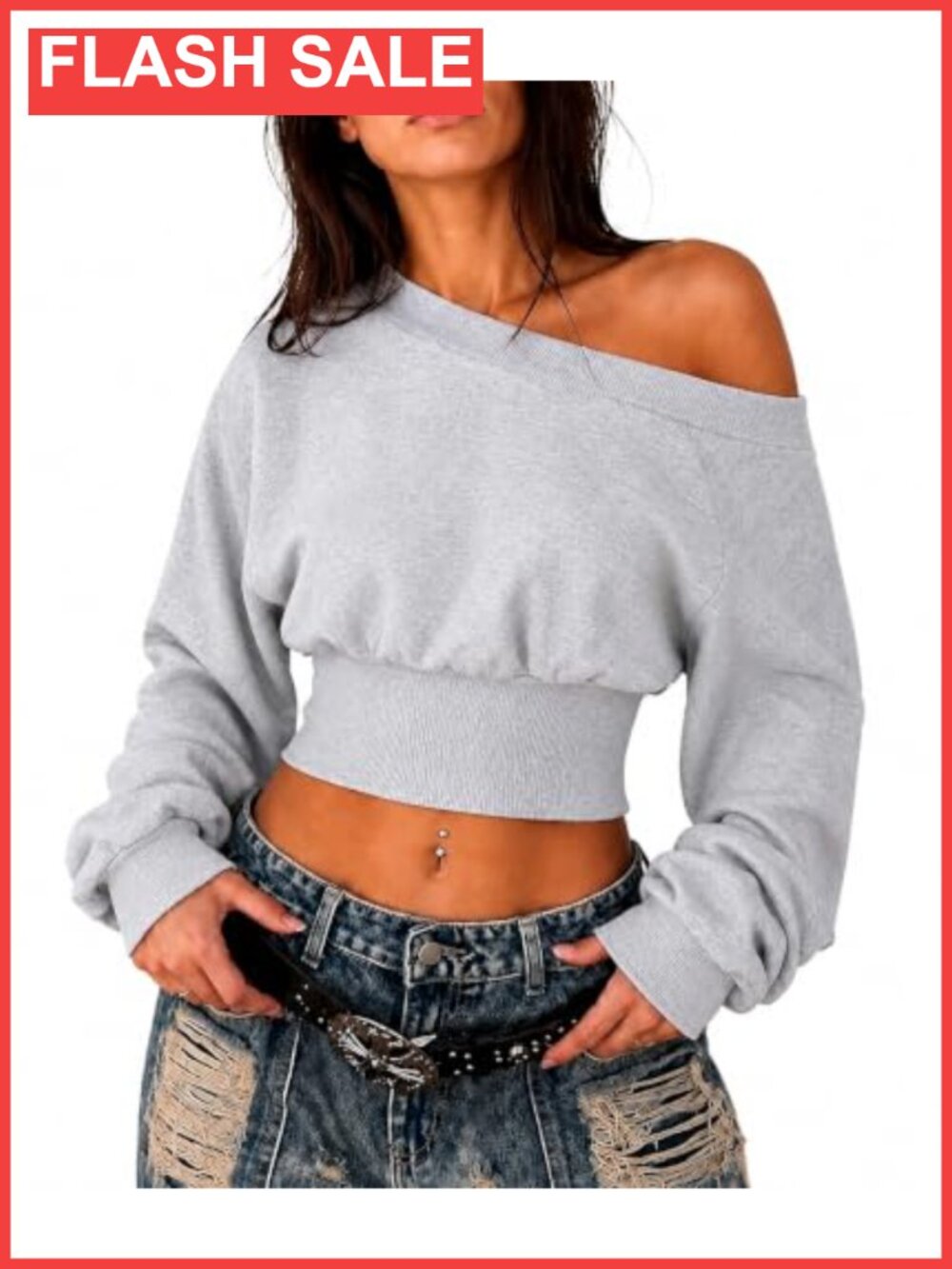 Off Shoulder Cropped Sweatshirt Long Sleeve Crop Top Pullover